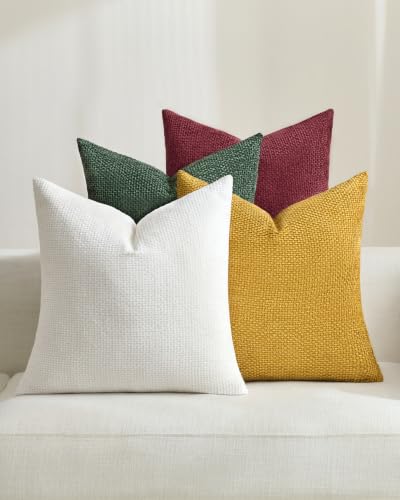 TOPWAVE Chenille Throw Pillow Covers 18x18, Pack of 4, Holiday Mix