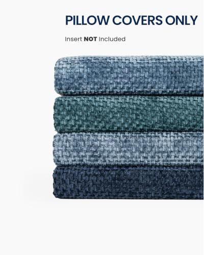 TOPWAVE Chenille Throw Pillow Covers 18x18, Pack of 4, Blue Mix