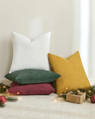 TOPWAVE Chenille Throw Pillow Covers 18x18, Pack of 4, Holiday Mix