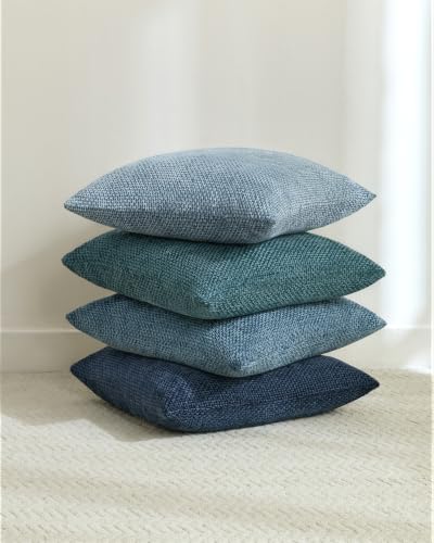 TOPWAVE Chenille Throw Pillow Covers 18x18, Pack of 4, Blue Mix
