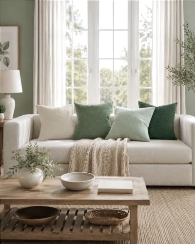 TOPWAVE Chenille Throw Pillow Covers 18x18, Pack of 4, Green Mix