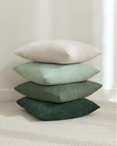 TOPWAVE Chenille Throw Pillow Covers 18x18, Pack of 4, Green Mix