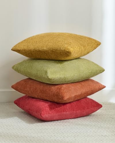 TOPWAVE Chenille Throw Pillow Covers 18x18, Pack of 4, Warm Mix