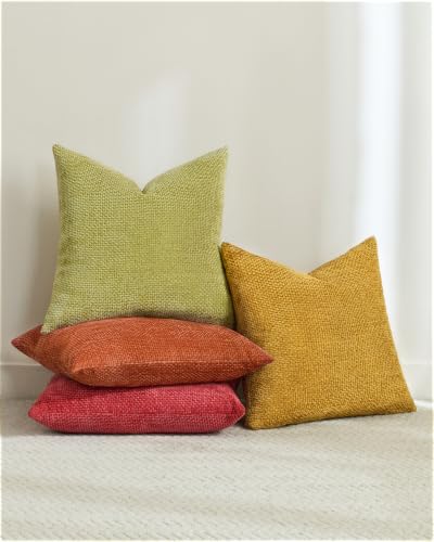 TOPWAVE Chenille Throw Pillow Covers 18x18, Pack of 4, Warm Mix