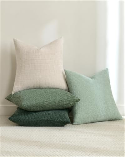 TOPWAVE Chenille Throw Pillow Covers 18x18, Pack of 4, Green Mix
