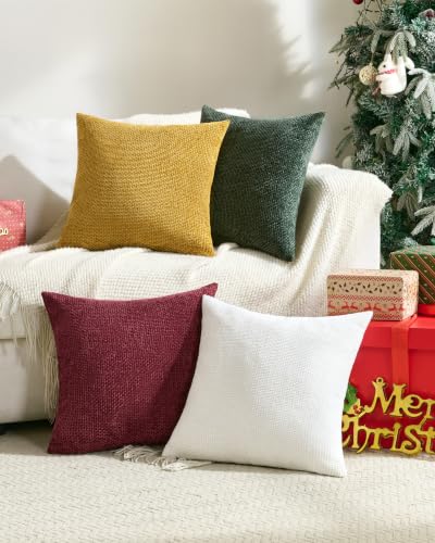 TOPWAVE Chenille Throw Pillow Covers 18x18, Pack of 4, Holiday Mix