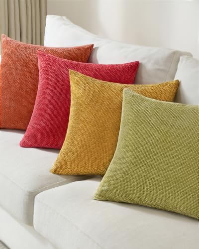 TOPWAVE Chenille Throw Pillow Covers 18x18, Pack of 4, Warm Mix