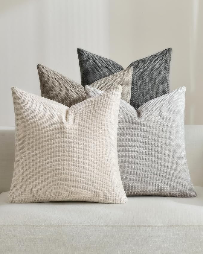 TOPWAVE Neutral Mix chenille throw pillow covers 18x18 pack of 4