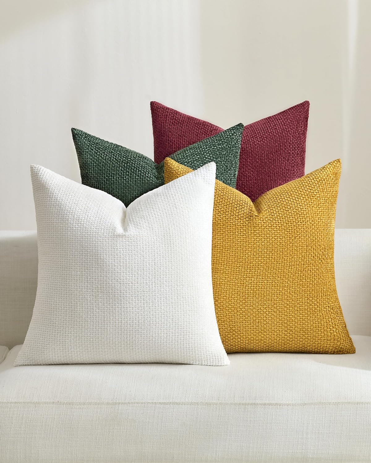 TOPWAVE Chenille Throw Pillow Covers 18x18, Pack of 4, Holiday Mix