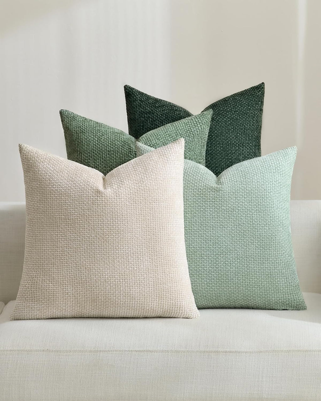 TOPWAVE Chenille Throw Pillow Covers 18x18, Pack of 4, Green Mix