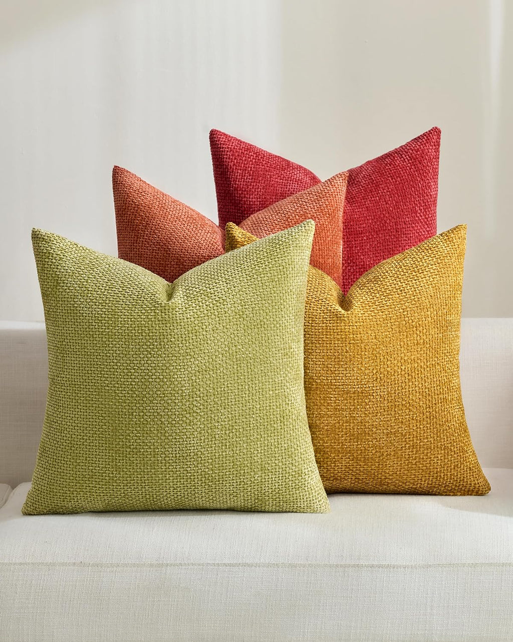TOPWAVE Chenille Throw Pillow Covers 18x18, Pack of 4, Warm Mix