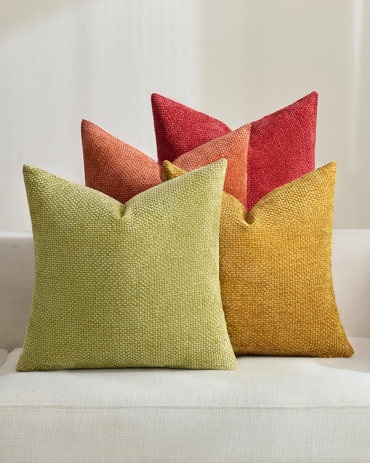 TOPWAVE Chenille Throw Pillow Covers 18x18, Pack of 4, Warm Mix