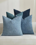 TOPWAVE Chenille Throw Pillow Covers 18x18, Pack of 4, Blue Mix
