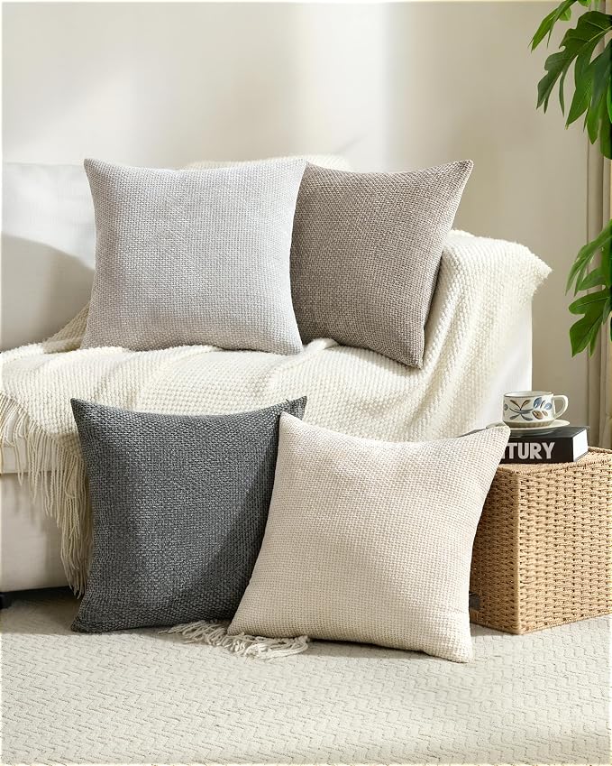 Neutral Mix chenille pillow covers features